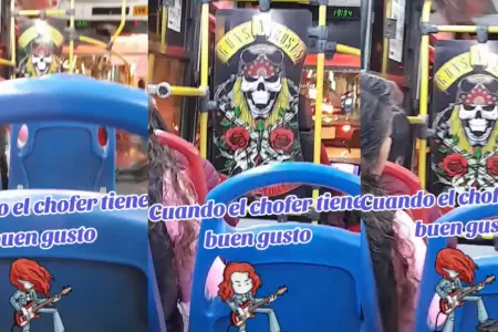 Chofer mostró gigantografía de Guns N' Roses dentro de bus.