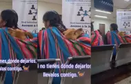 "Wawadog": Mujer causa revuelo al realizar sus trámites mientras lleva a su perro en su espalda