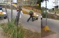 Policía ayuda a adulto mayor a subir su carretilla de plátanos y usuarios reaccionan: "Vale un Perú"