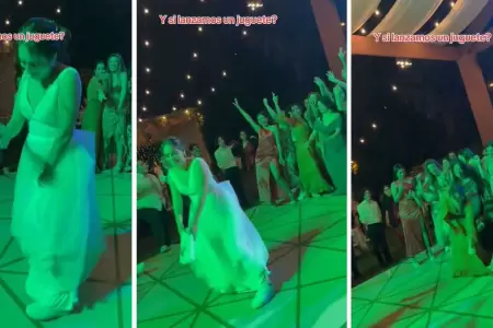 Novia lanza juguete sexual en vez de un ramo de flores en su boda.