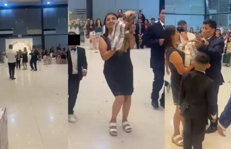 Perrito caus� sensaci�n al entregar su 'palpa' a los novios.