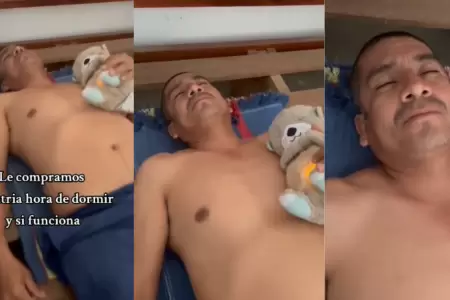 Hombre es captado durmiendo con su nutria de juguete.