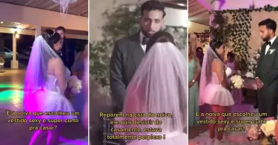 Novia usa microvestido en su boda y su pareja reacciona de peculiar forma.