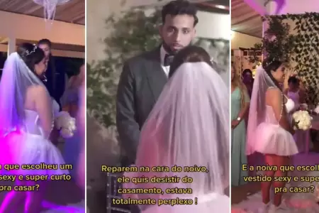 Novia usa microvestido en su boda y su pareja reacciona de peculiar forma.