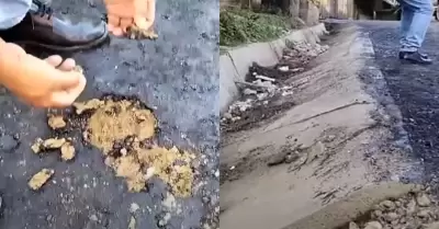 Piuranos retiran asfalto con la mano.