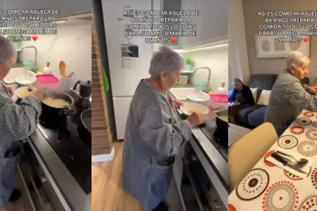 Abuelita de 84 años prepara comida a su amiga de 96 años.