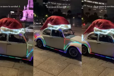 Taxi con 'enorme gorro de Navidad' sorprendi en las calles.