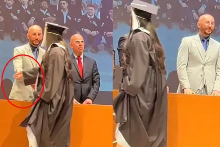 Graduada rechaza saludo a su profesor en entrega de diplomas.