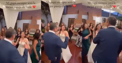 Padre baila cumbia de 'Los Mirlos' con su hija en fiesta de boda.
