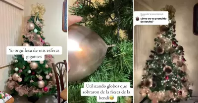 Peruana sorprende con sus "grandes esferas" decorativas en su rbol navideo.