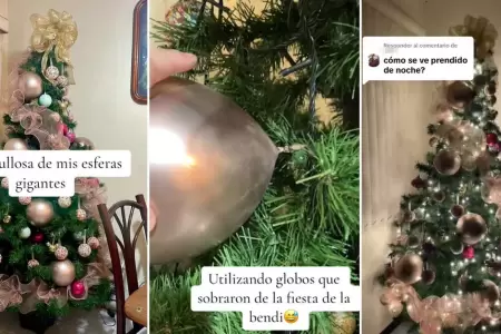 Peruana sorprende con sus "grandes esferas" decorativas en su rbol navideo.