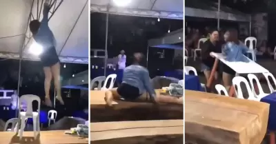 Mujer pierde el control al bailar sensual en posada navidea.