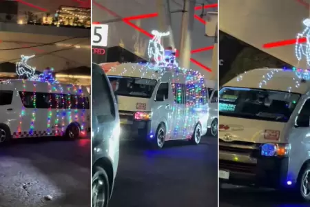 Combi recorre las calles con peculiares luces por Navidad.