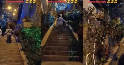 Vecinos de barrio limeo sorprenden con decoracin de sus escaleras por Navidad.