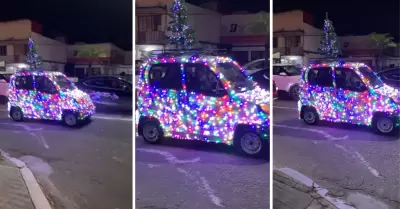 Auto deslumbra las calles previo a la Navidad.