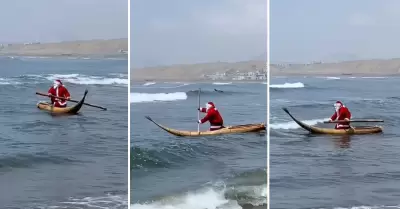 Pap Noel surfea en Huanchaco antes de Navidad.