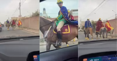 'Reyes Magos' sorprenden al provocar 'trfico' en las calles de Chiclayo.