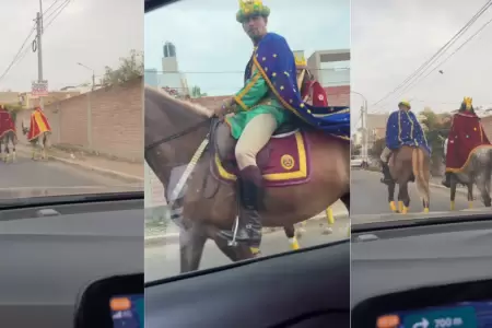 'Reyes Magos' sorprenden al provocar 'trfico' en las calles de Chiclayo.