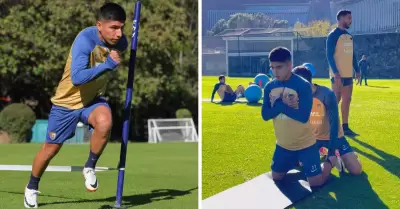 Piero Quispe se luce en su primer entrenamiento con Pumas UNAM.