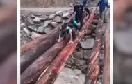 ncash: Inslito! Pobladores arriesgan sus vidas cruzando sobre puente de troncos en Pamparomas