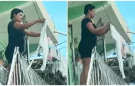 "No quiere llegar a enero": Mujer sorprende al usar cable de poste para tender su ropa