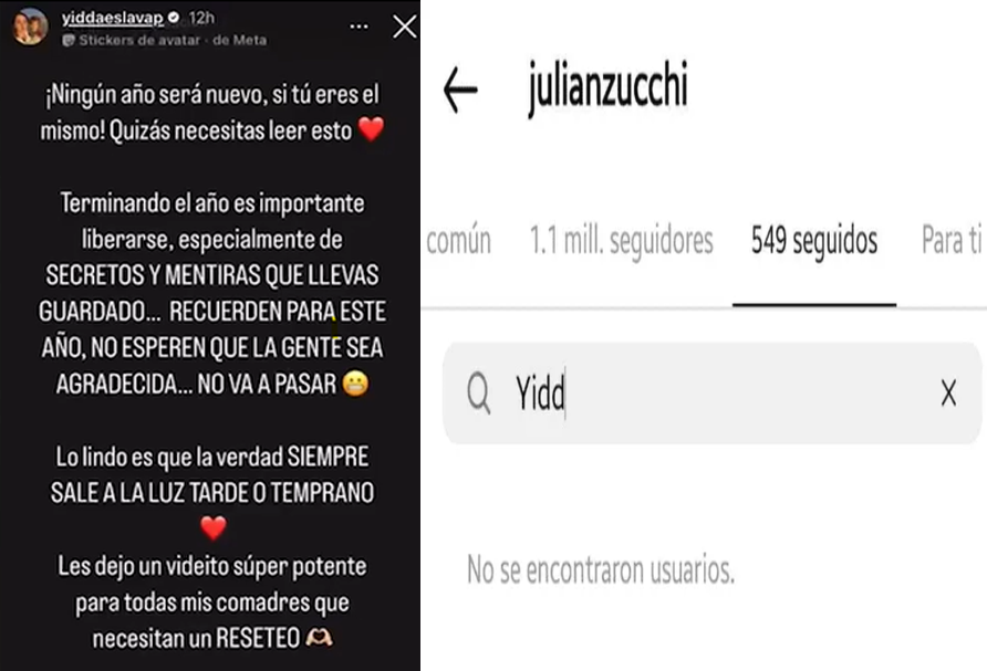 Julin Zucchi deja de seguir a Yidd y ella lanza contundente mensaje.