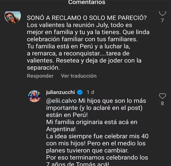 Julin Zucchi responde a sus detractores en redes sociales.