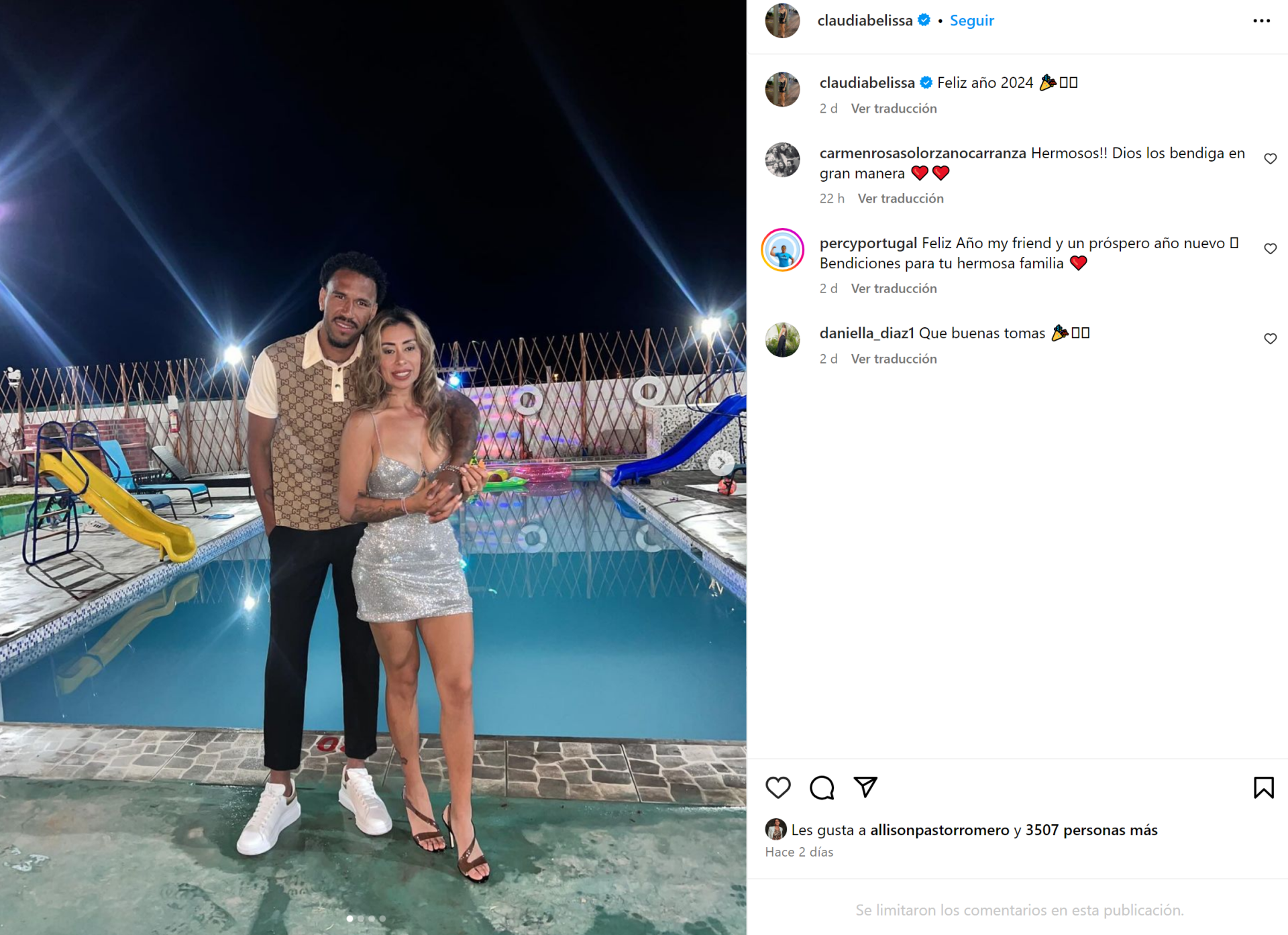 Perfil de Instagram de Pedro Gallese y esposa.