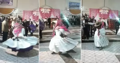 Mujer sorprende con su baile en una boda de Puno.