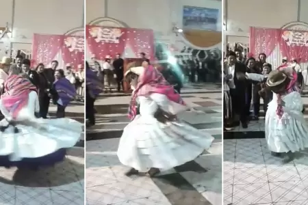 Mujer sorprende con su baile en una boda de Puno.