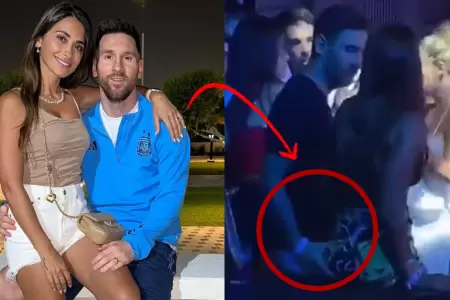Lionel Messi toca el trasero de Antonella Rocuzzo