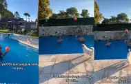 Perrito sorprende al jugar vley con su dueo en una piscina y usuarios reaccionan: "Es mejor que yo"