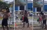 Trujillo: indigente aprovecha descuido de serenos para baarse en Plaza de Armas con manguera que regaba reas verdes