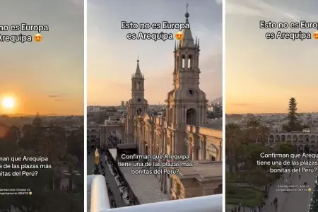 Joven encantado con la Plaza de Armas de Arequipa.