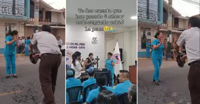 Padre baa con champn a su hija licenciada como enfermera.