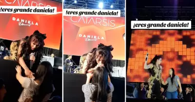 Daniela Darcourt calma a una pequea fan en Serenata a Lima.