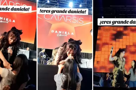 Daniela Darcourt calma a una pequea fan en Serenata a Lima.