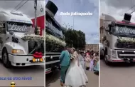 Novios llegan a su boda en dos tractocamiones en Juliaca y usuarios reaccionan: "Potencia mundial"