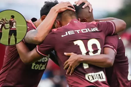 Abrazo entre Andy Polo, Edison flores y Christofer Gonzles.