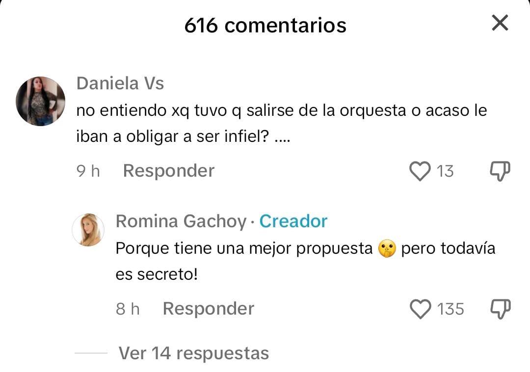 Romina Gachoy le responde a usuaria.