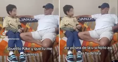 Nio hincha de la 'U' demuestra amor por su abuelo hincha de 'AL'.