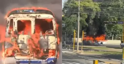 Bus de transporte pblico se incendia en avenida Salaverry