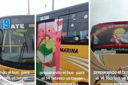 Chofer decora su bus para San Valentn.