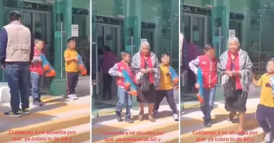 Nios protegen a su abuela tras cobrar su pensin.