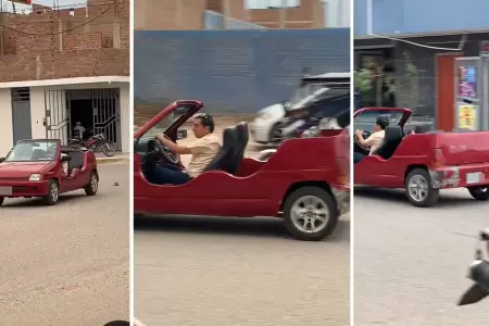 Peruano sorprende con su auto rojo modificado en Chiclayo.