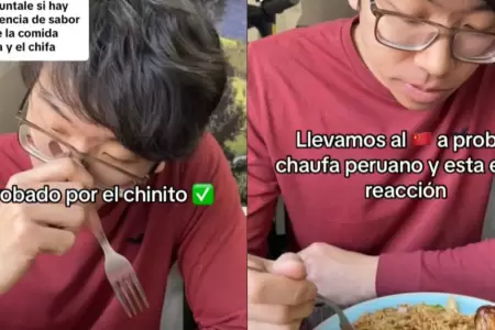 Joven chino prueba arroz chaufa
