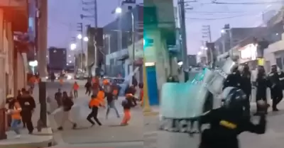 Enfrentamientos entre manifestantes y PNP en Huancayo.