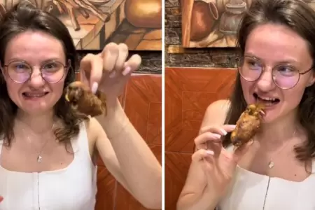 Mujer extranjera critica a peruanos tras probar el cuy frito.