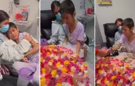 Nia con cncer rompe en llanto tras recibir un enorme ramo de rosas en el hospital: "Eres muy valiente y fuerte"