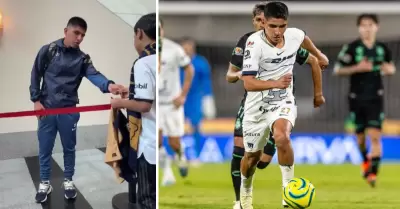 Piero Quispe sorprende a pequeo hincha de Pumas UNAM.